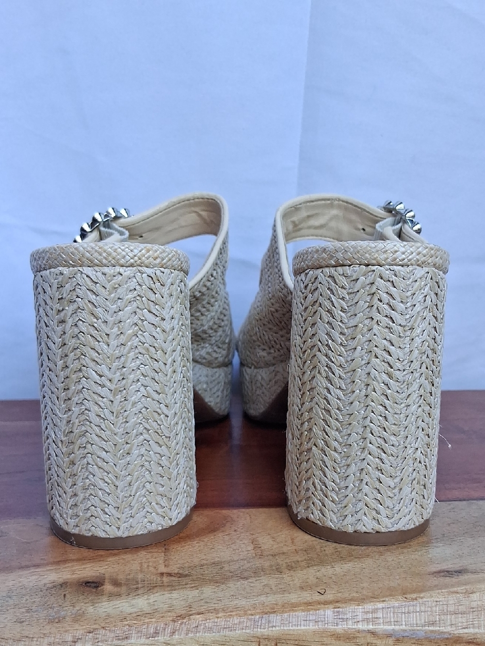 Gianni Binni Dejavu Raffia Rhingestone Buckle Platform 9 Tan - Picture 7 of 15